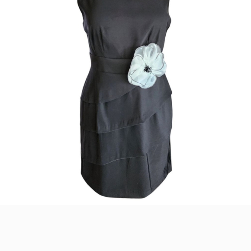 Connected Apparel Black Dress with White Floral Detail